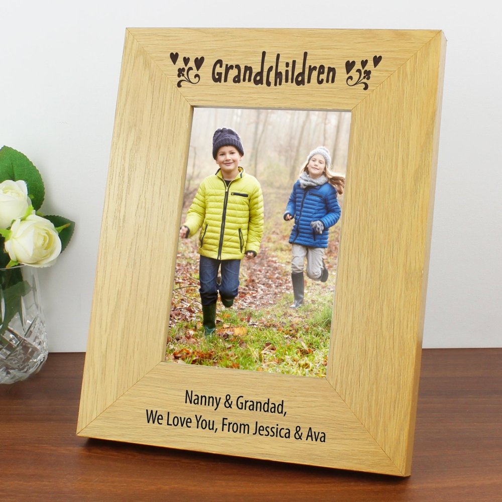 Personalised Oak Finish 4x6 Inch Grandchildren Photo Frame