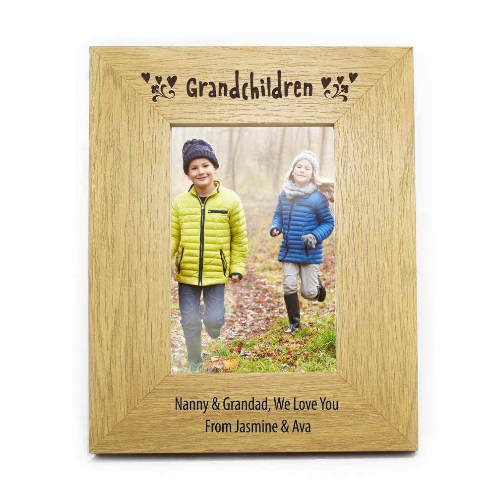Personalised Oak Finish 4x6 Inch Grandchildren Photo Frame