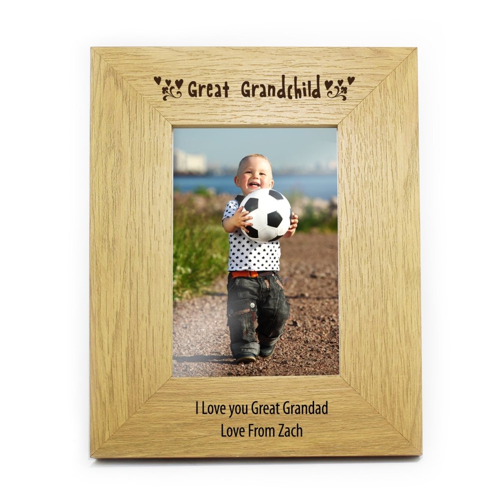 Personalised Oak Finish 4x6 Inch Great Grandchild Photo Frame