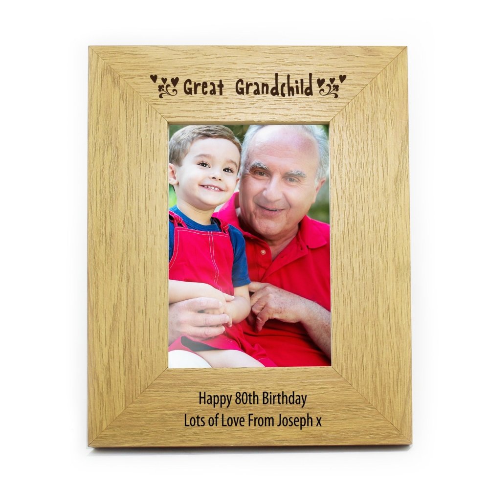 Personalised Oak Finish 4x6 Inch Great Grandchild Photo Frame