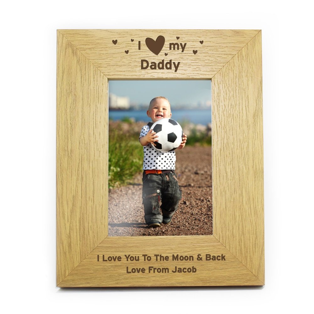 Personalised Oak Finish 4x6 Inch I Heart My Photo Frame