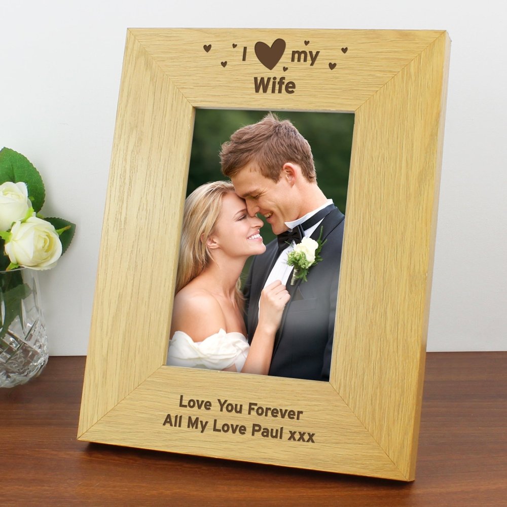 Personalised Oak Finish 4x6 Inch I Heart My Photo Frame