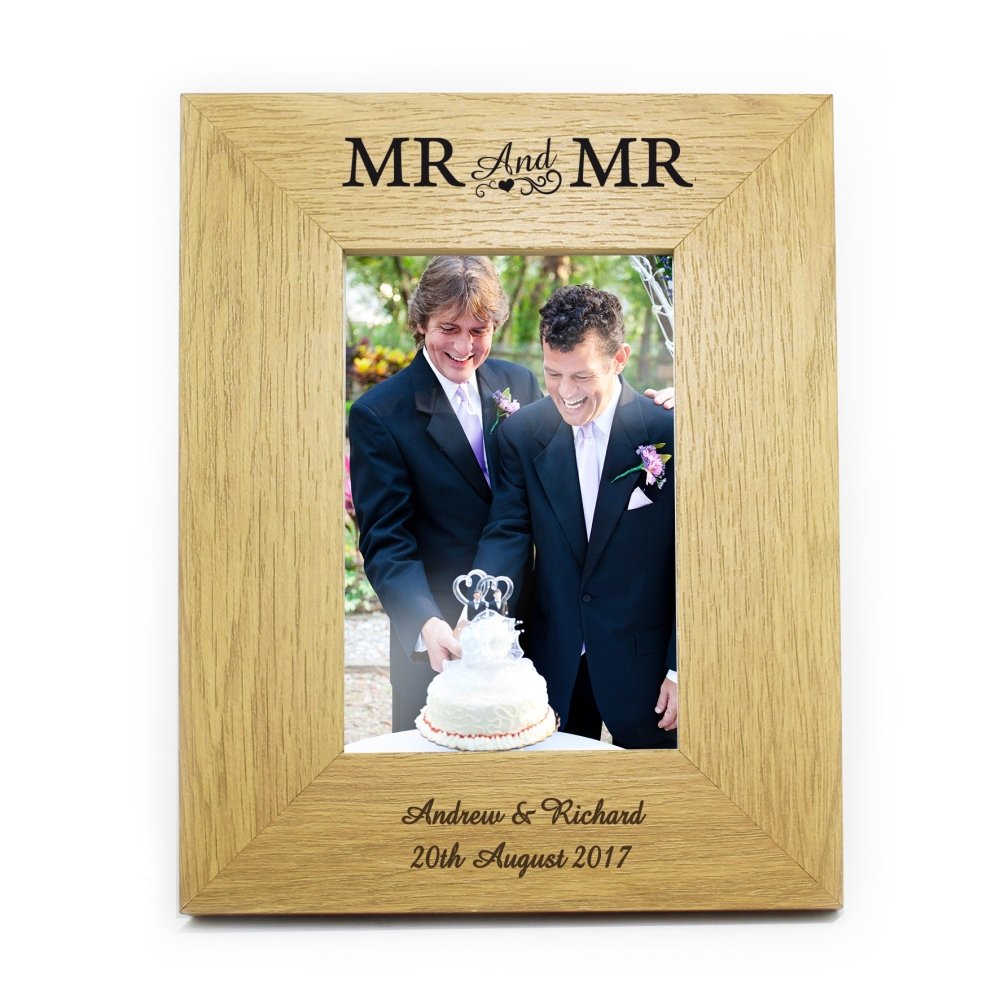 Personalised Oak Finish 4x6 Inch Mr & Mr Photo Frame
