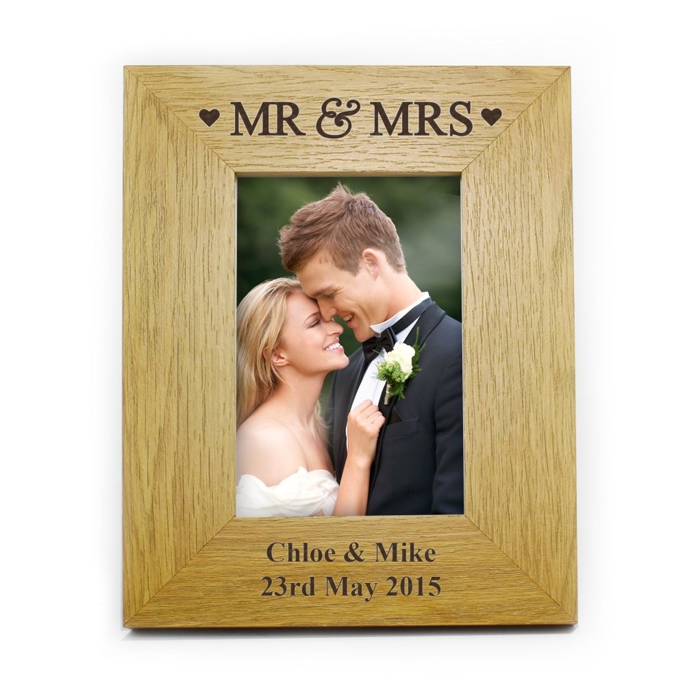 Personalised Oak Finish 4x6 Inch Mr & Mrs Photo Frame