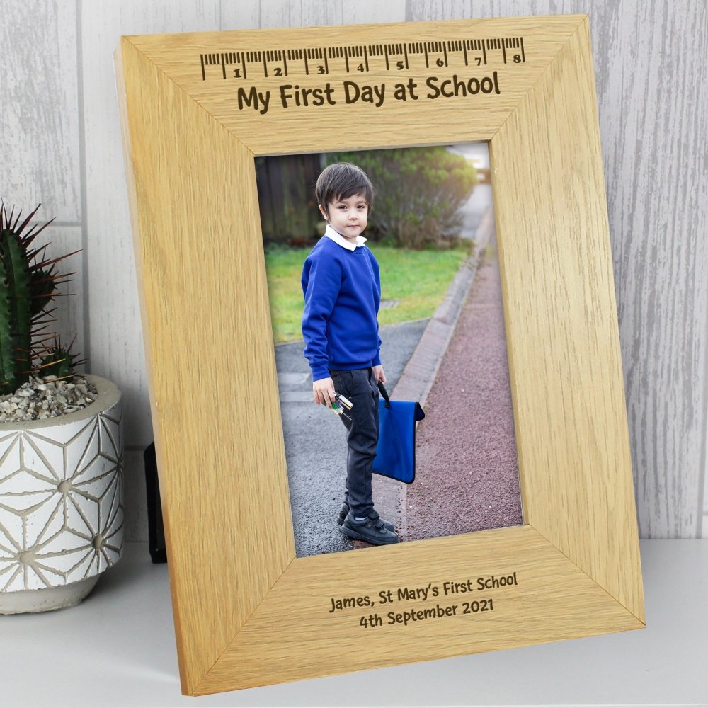 Personalised Oak Finish 4x6 Inch My First Day At School Photo Frame