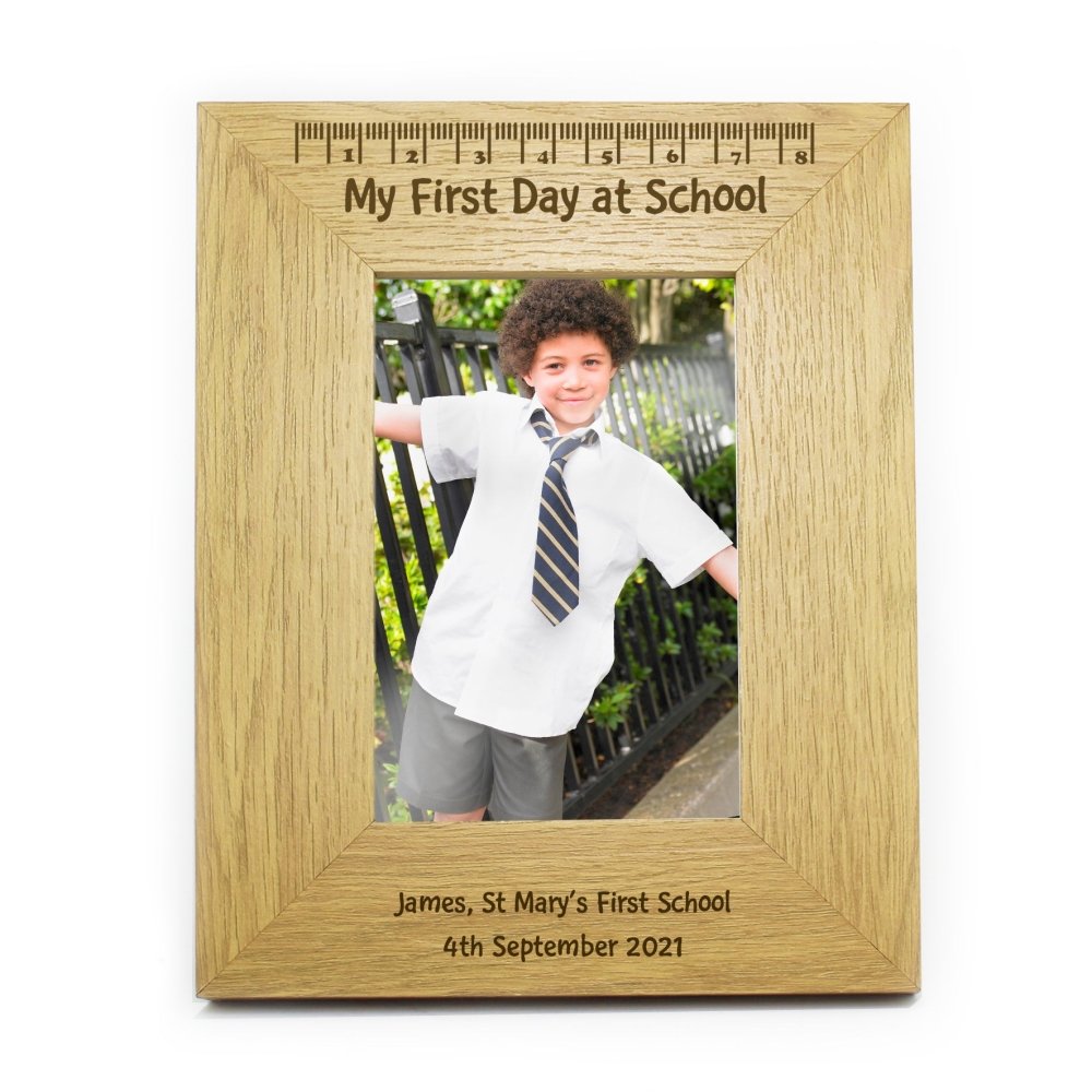 Personalised Oak Finish 4x6 Inch My First Day At School Photo Frame