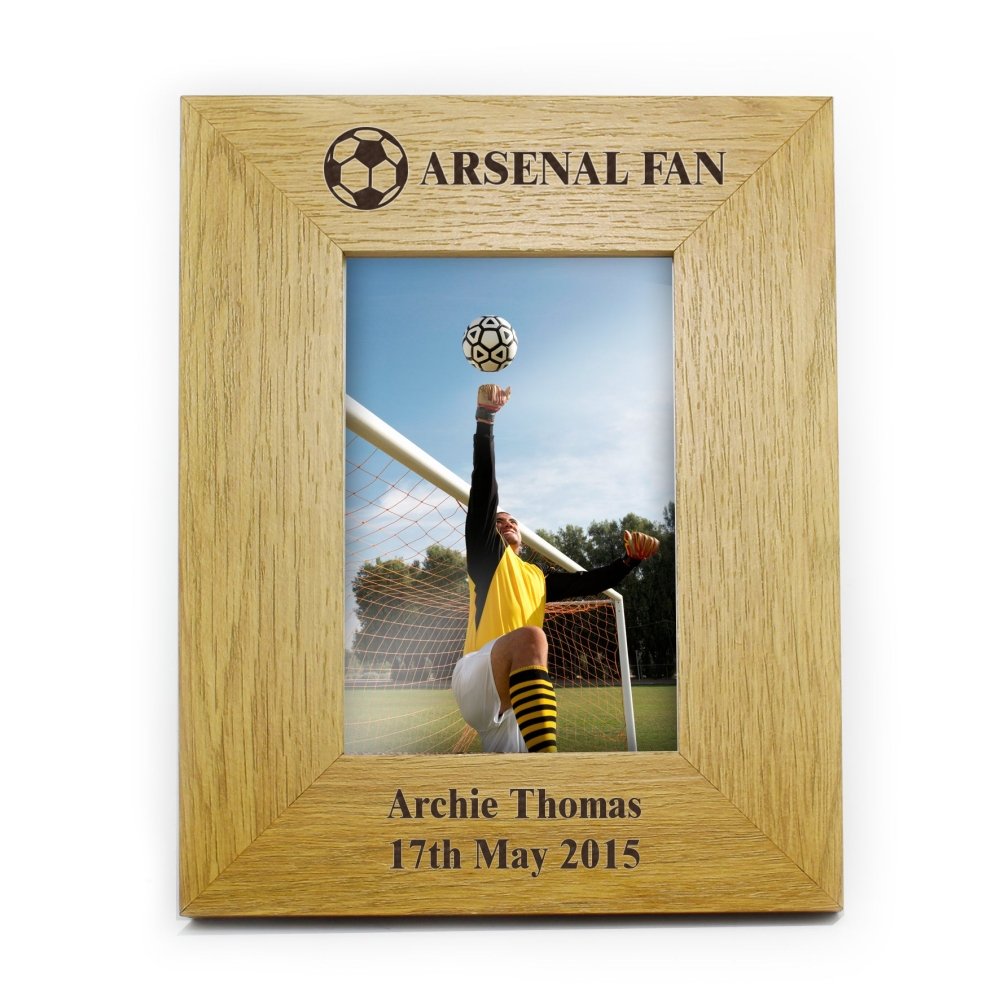 Personalised Oak Finish 6x4 Inch Football Photo Frame