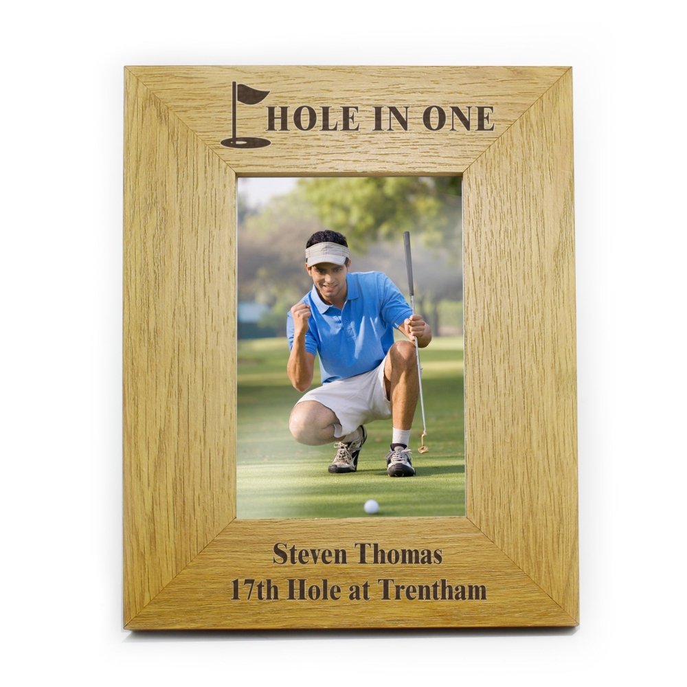 Personalised Oak Finish 6x4 Inch Golf Photo Frame