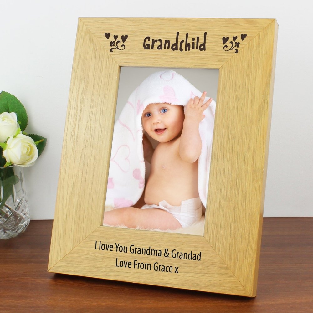 Personalised Oak Finish 6x4 Inch Grandchild Photo Frame