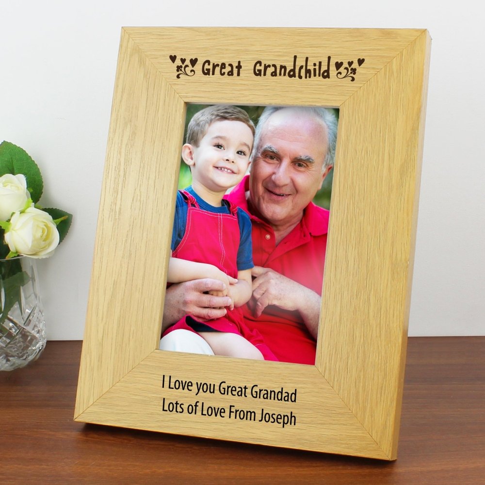 Personalised Oak Finish 6x4 Inch Great Grandchild Photo Frame
