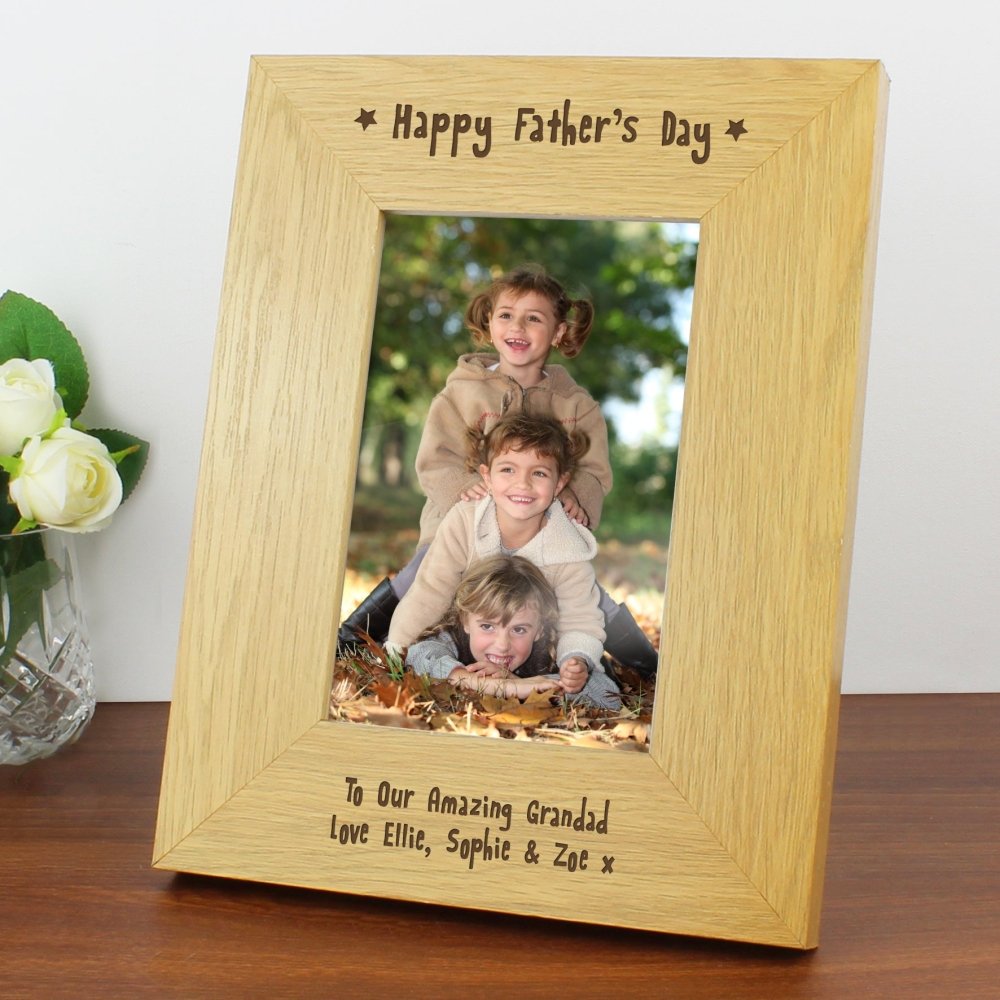Personalised Oak Finish 6x4 Inch Happy Fathers Day Photo Frame