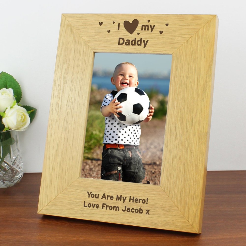 Personalised Oak Finish 6x4 Inch I Heart My Photo Frame