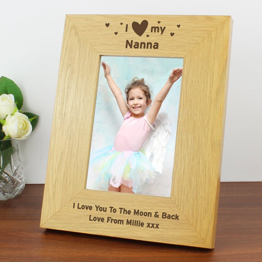 Personalised Oak Finish 6x4 Inch I Heart My Photo Frame