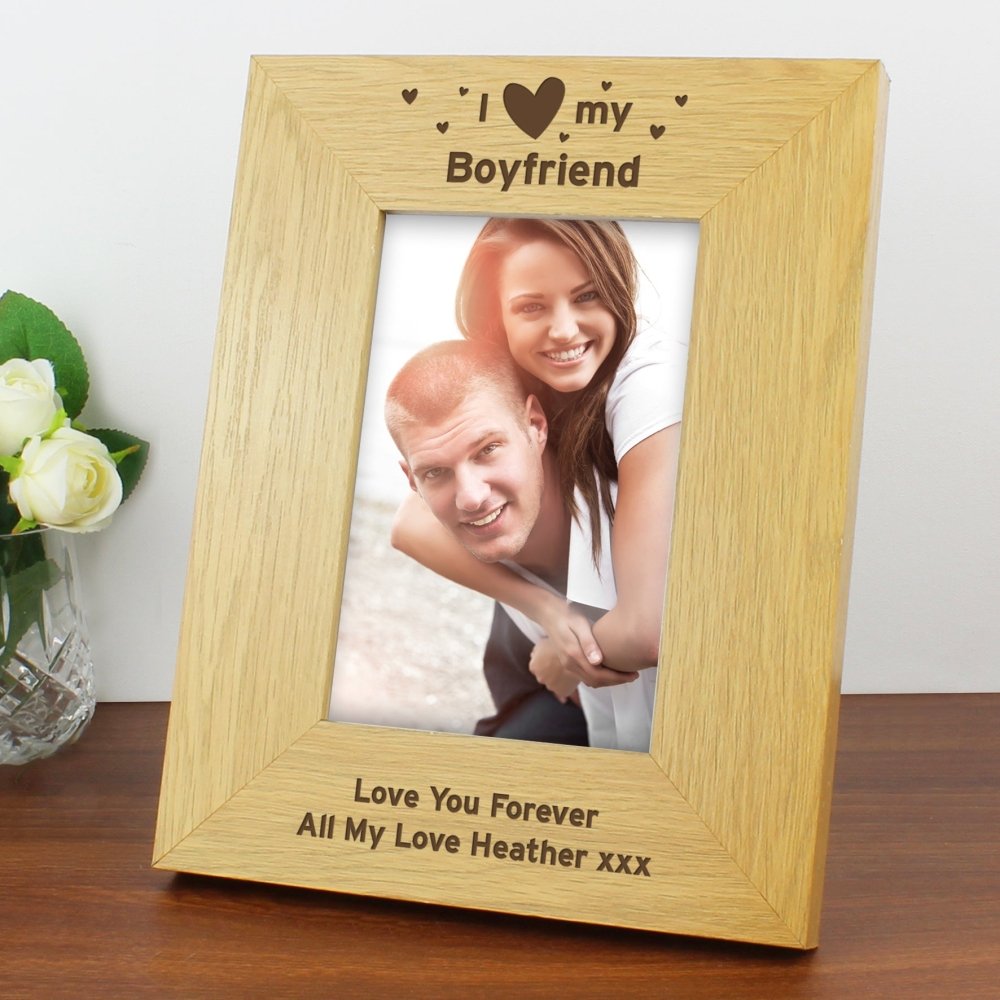 Personalised Oak Finish 6x4 Inch I Heart My Photo Frame