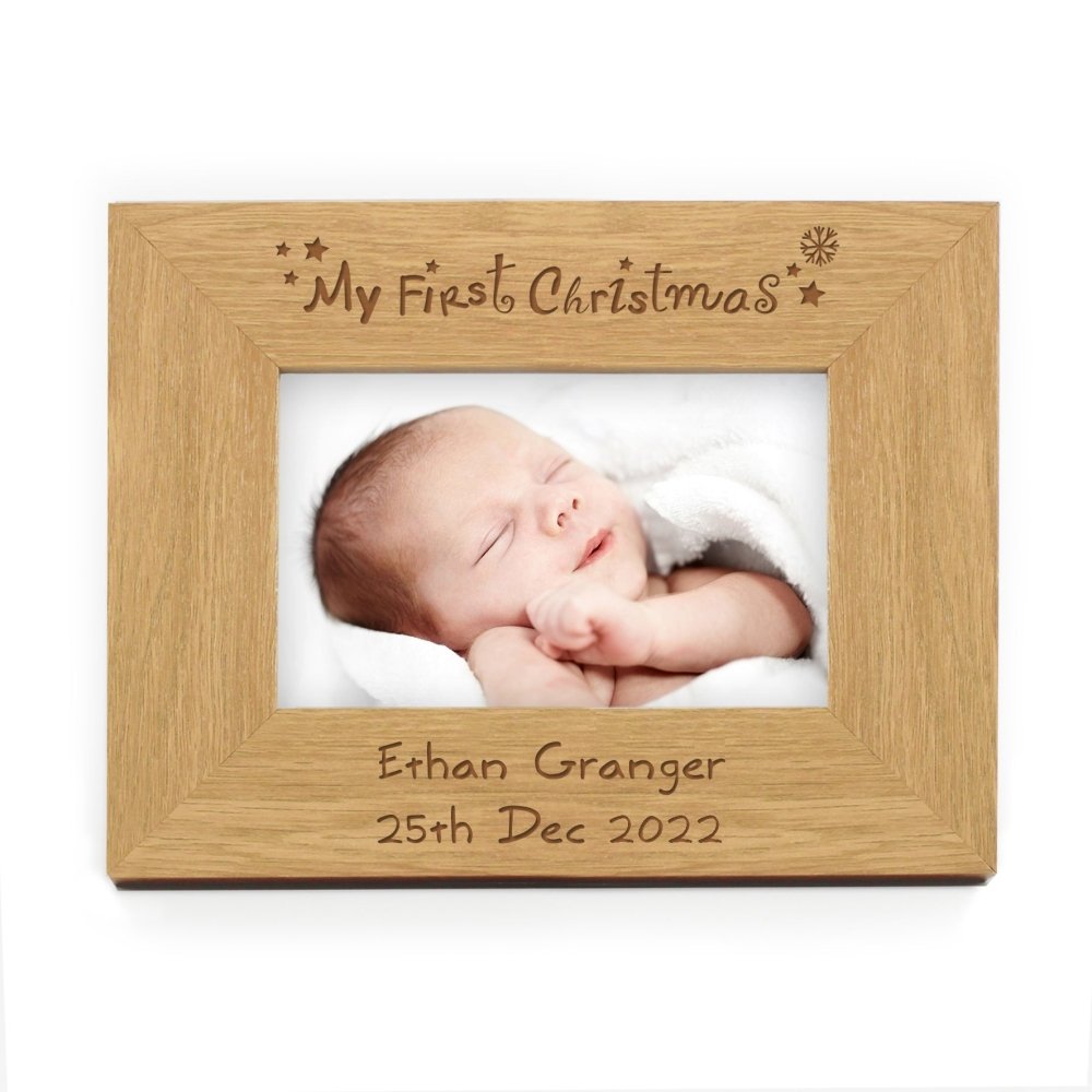 Personalised Oak Finish 6x4 Inch My First Christmas Photo Frame