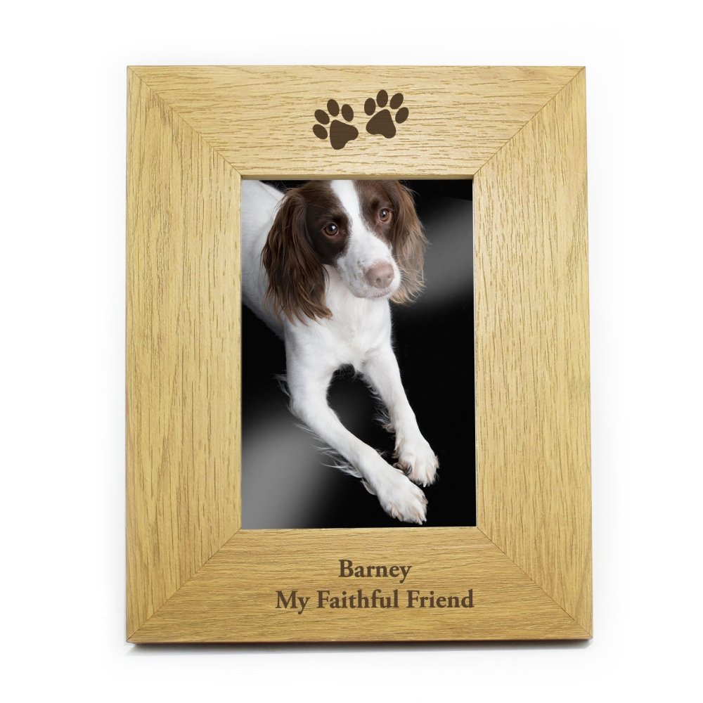 Personalised Oak Finish 6x4 Inch Paw Prints Photo Frame