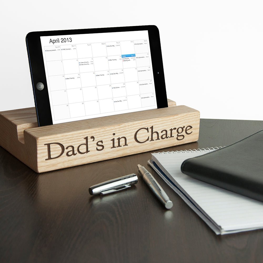 Personalised Oak Single Office Desk Tablet Holder