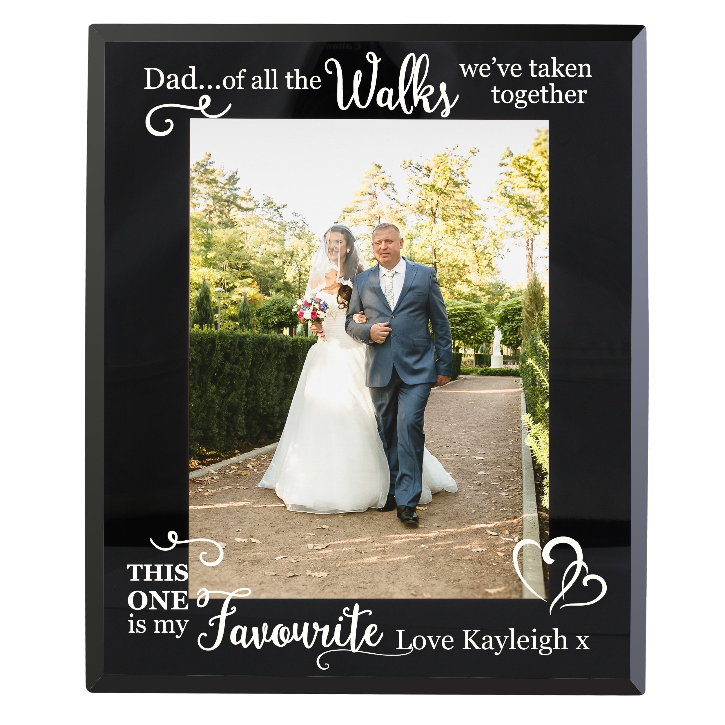 Personalised Of All The Walks... Wedding 5x7 Inch Black Glass Photo Frame
