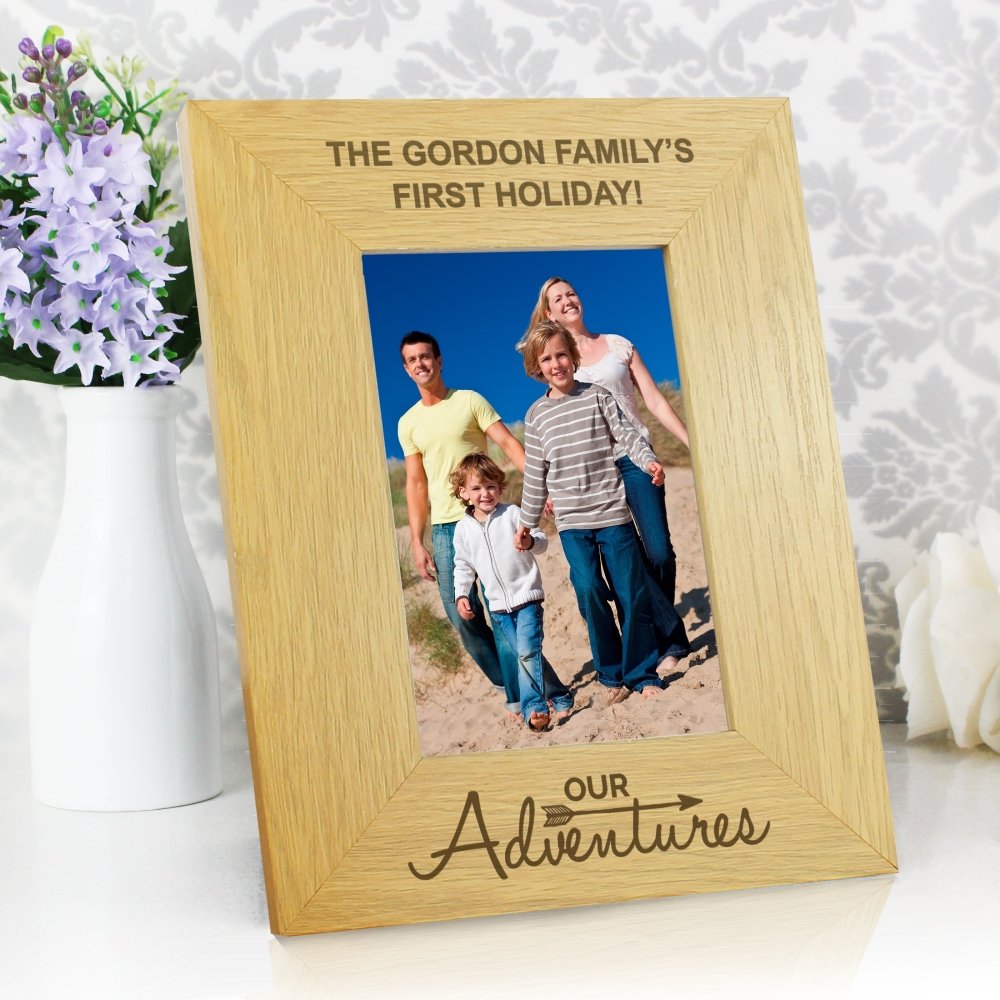 Personalised Our Adventures 6x4 Inch Oak Finish Photo Frame