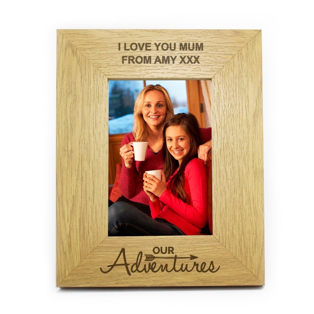 Personalised Our Adventures 6x4 Inch Oak Finish Photo Frame