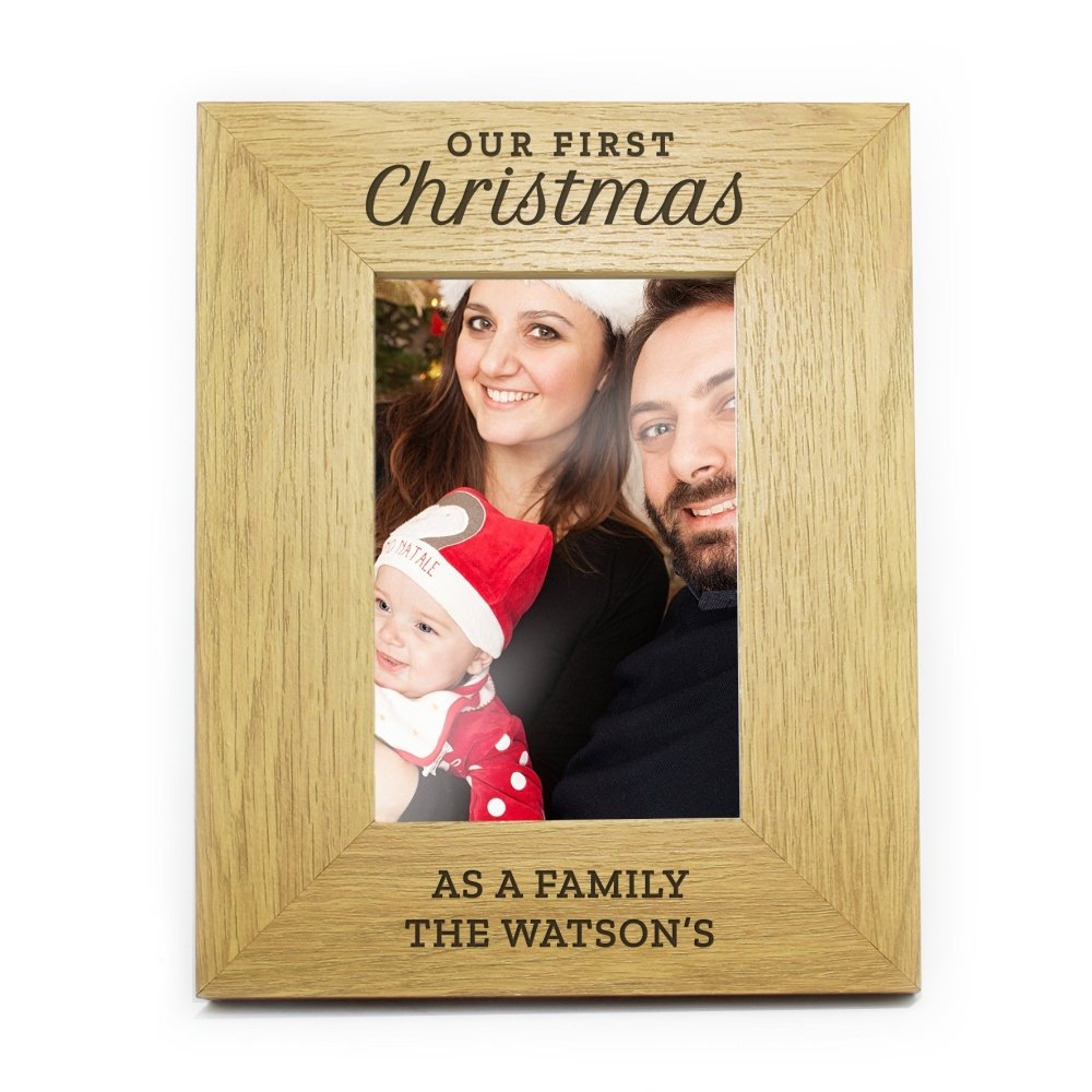 Personalised 'Our First Christmas' 4x6 Inch Oak Finish Photo Frame