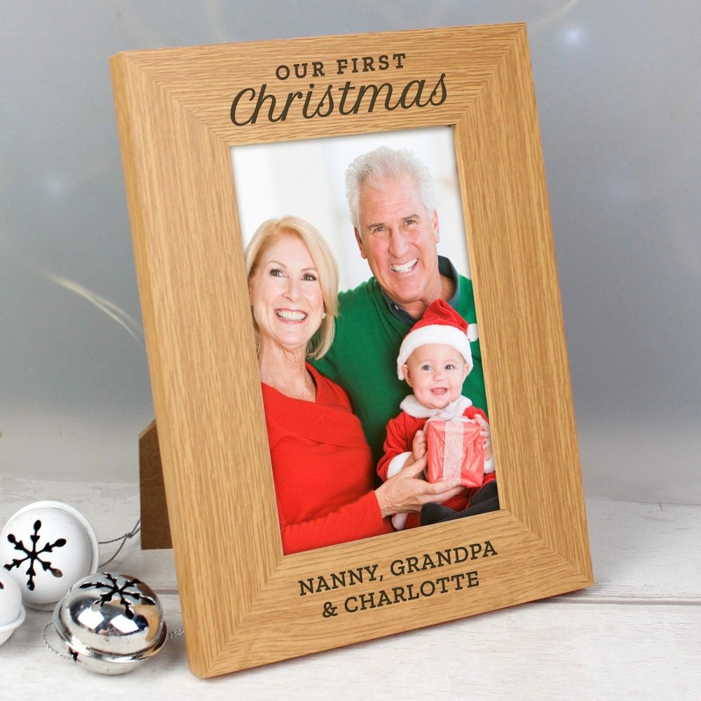 Personalised 'Our First Christmas' 6x4 Inch Oak Finish Photo Frame