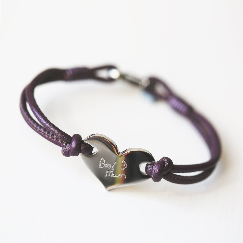 Personalised Own Handwriting Hearts Forever Leather Bracelet
