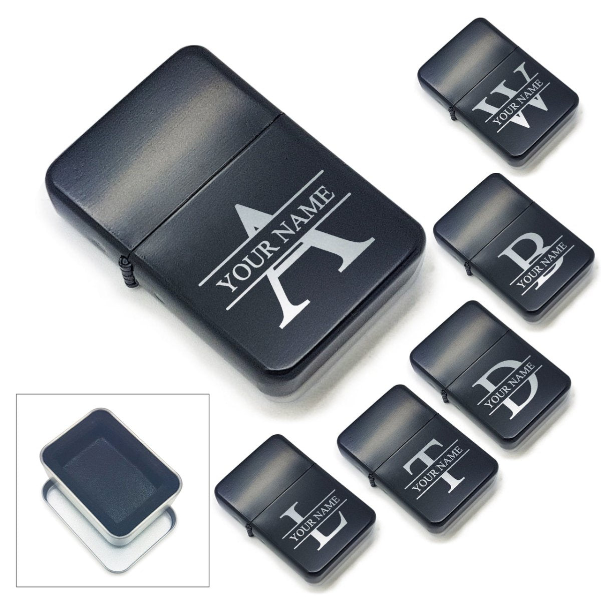 Personalised painted Black lighter with choice of Initial and Name