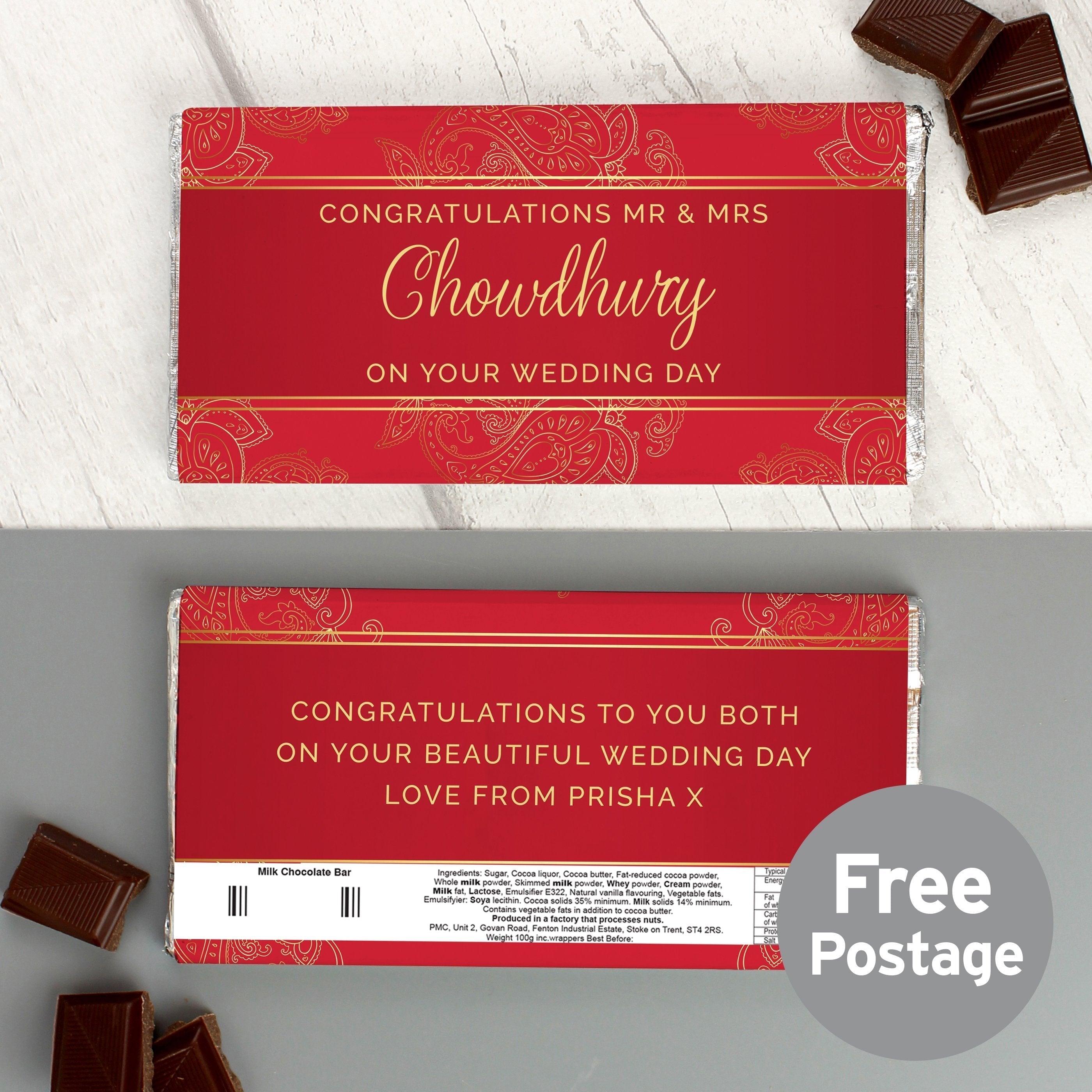 Personalised Paisley Wedding Milk Chocolate Bar