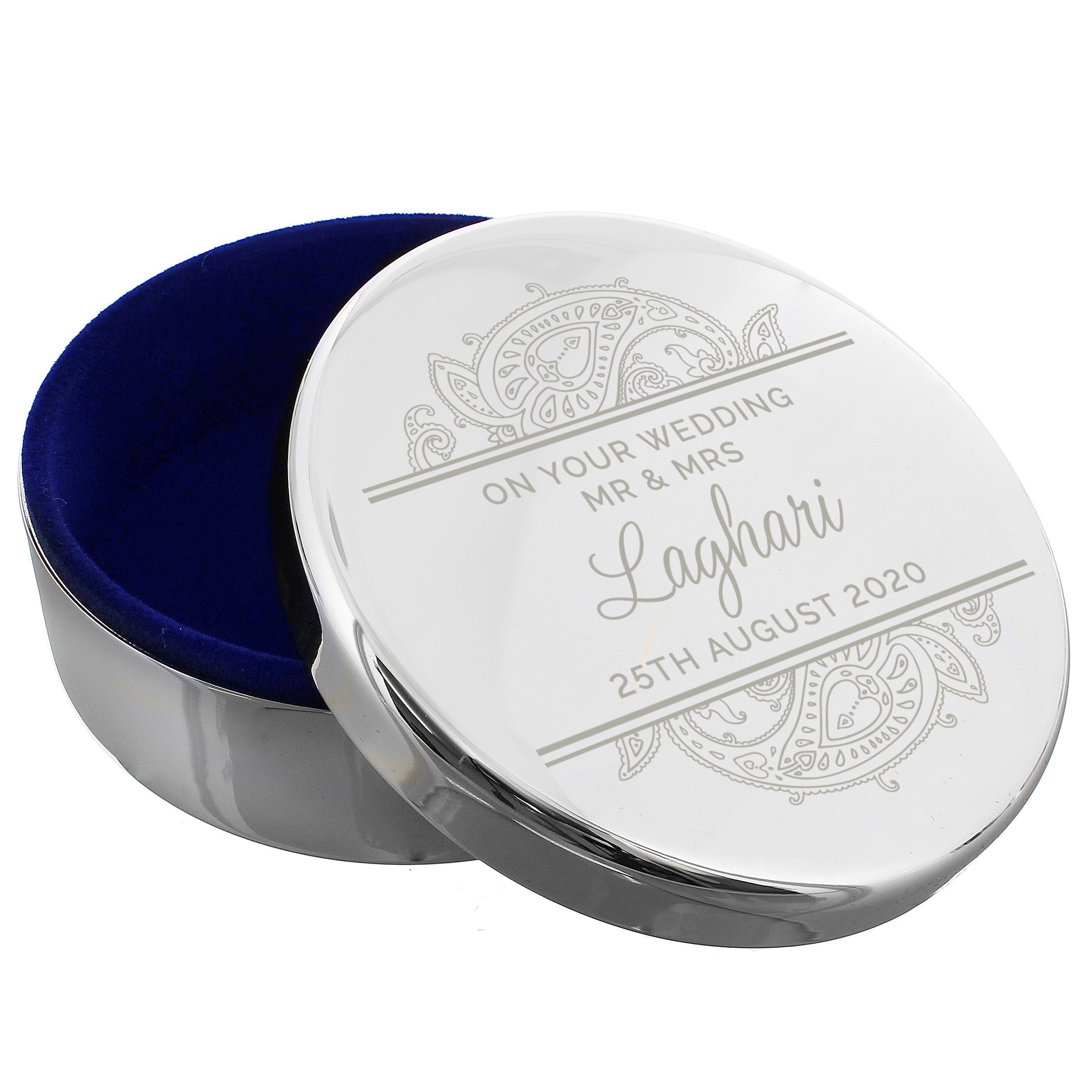 Personalised Paisley Wedding Round Trinket Box