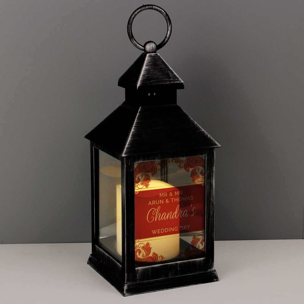 Personalised Paisley Wedding Rustic Black Lantern