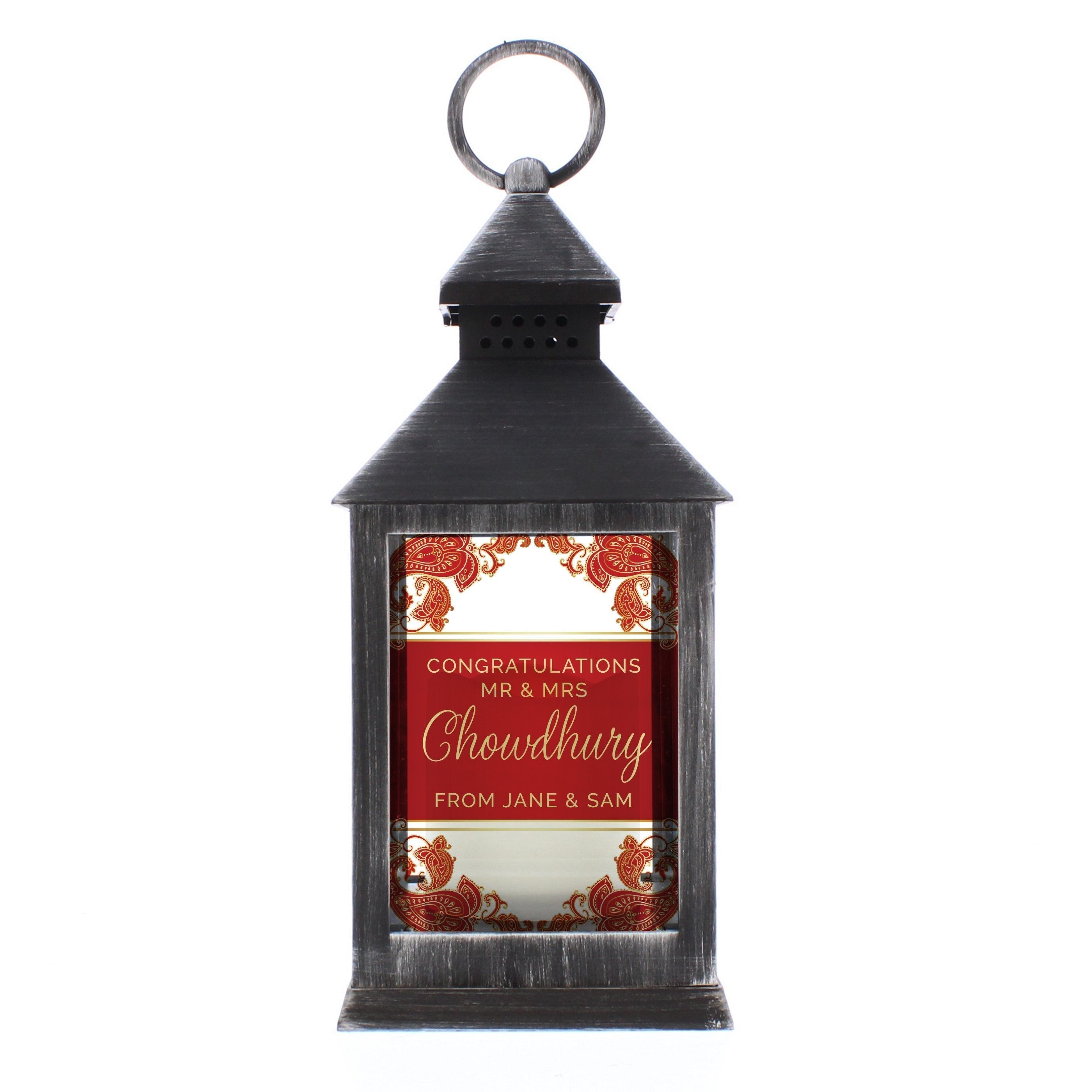 Personalised Paisley Wedding Rustic Black Lantern