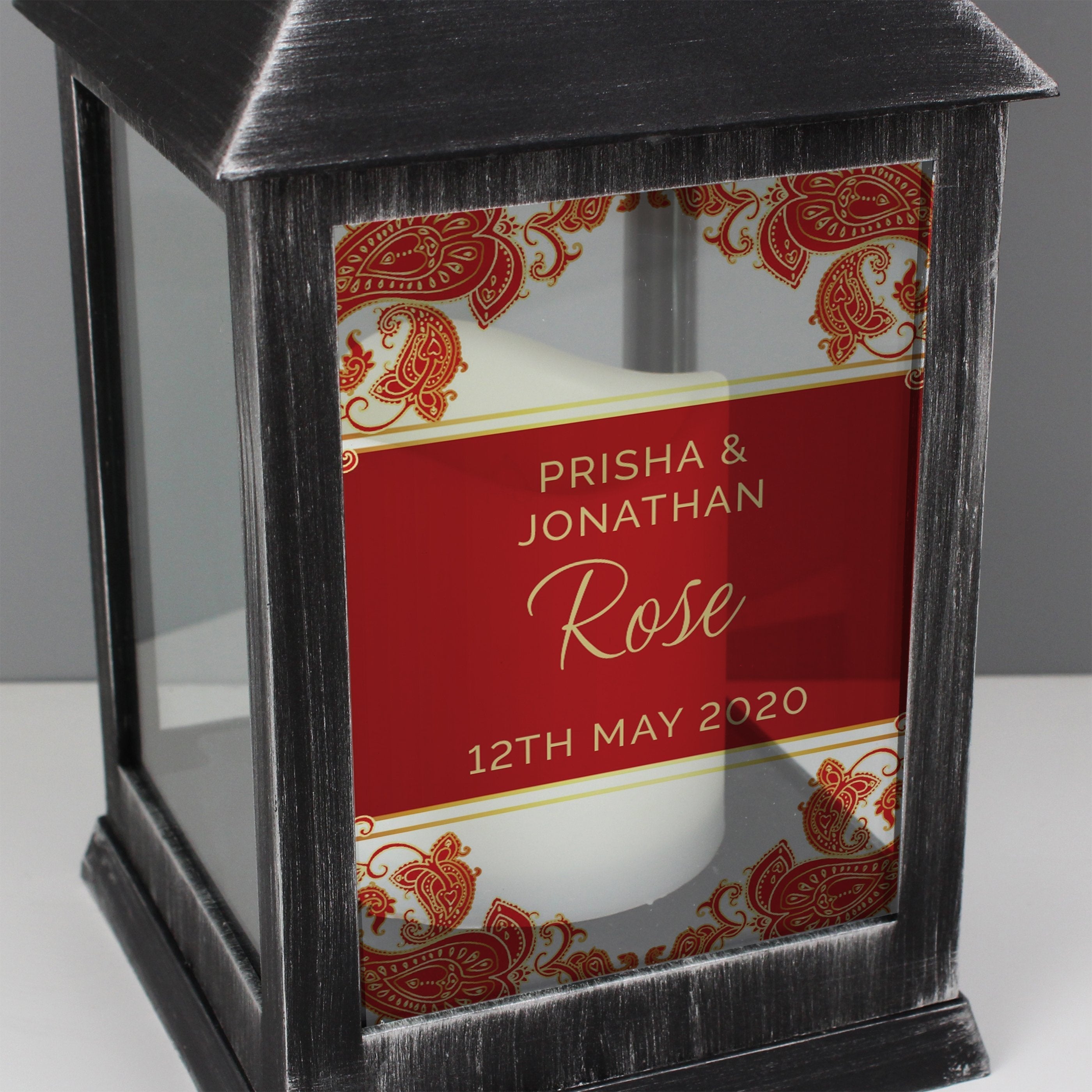 Personalised Paisley Wedding Rustic Black Lantern