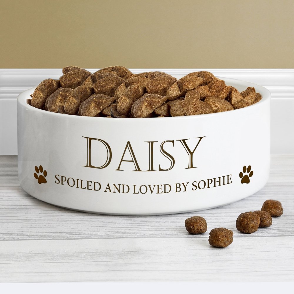 Personalised Paws 14Cm Medium White Pet Bowl