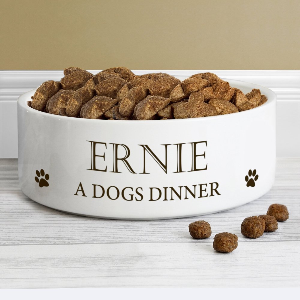 Personalised Paws 14Cm Medium White Pet Bowl