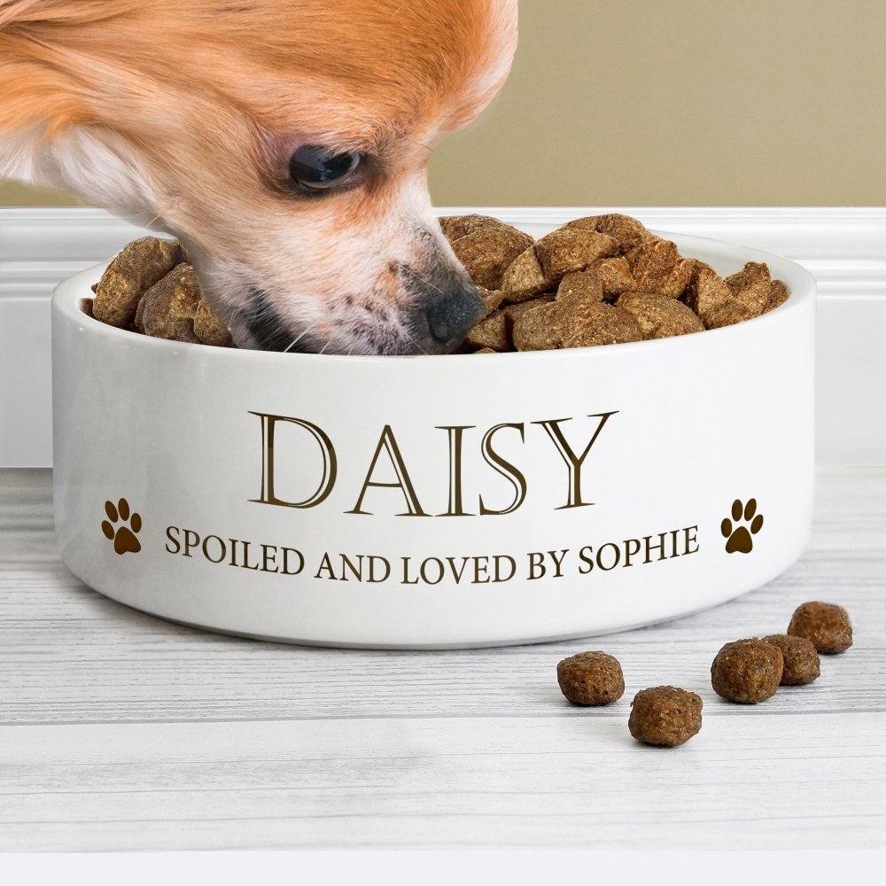 Personalised Paws 14Cm Medium White Pet Bowl