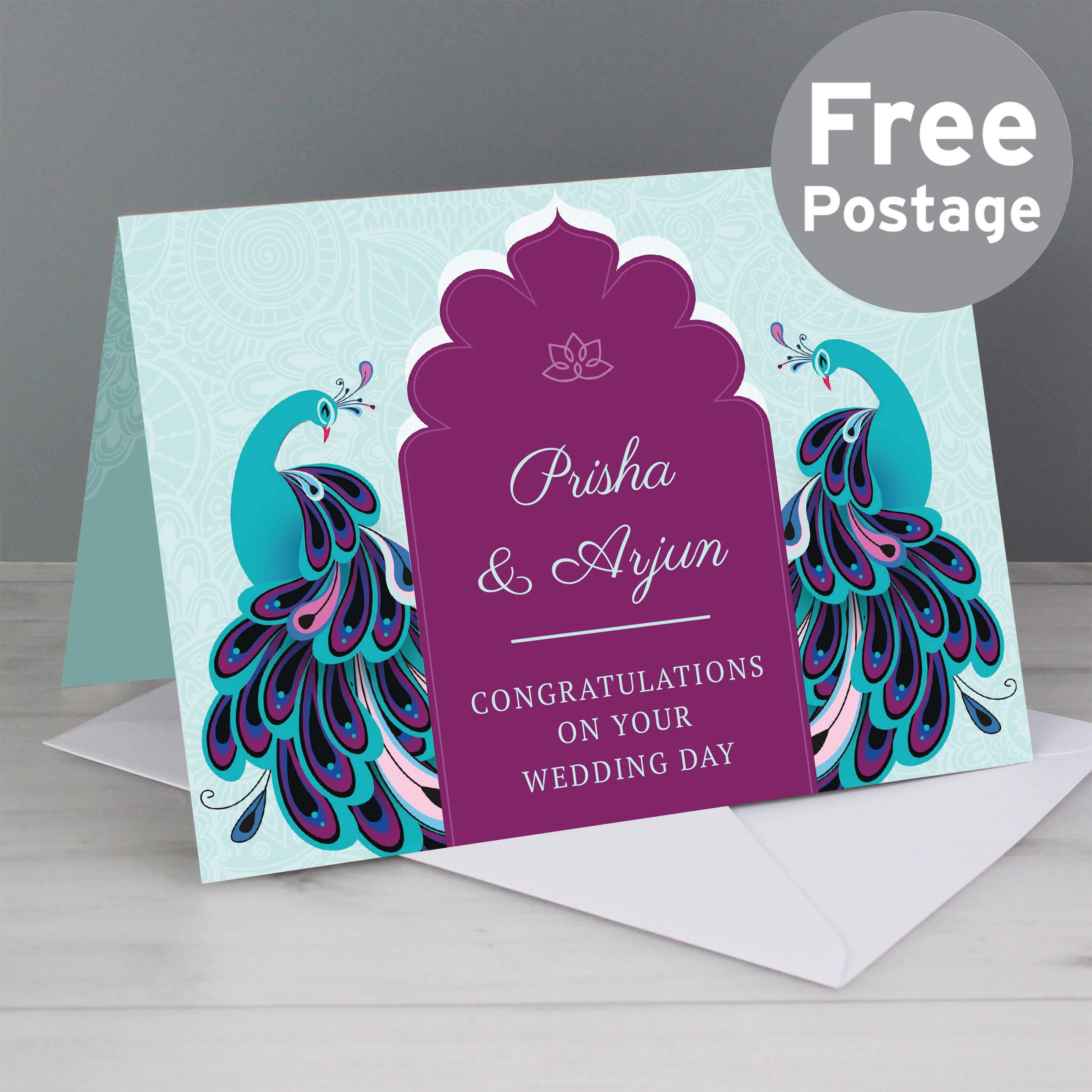 Personalised Peacock Wedding Card