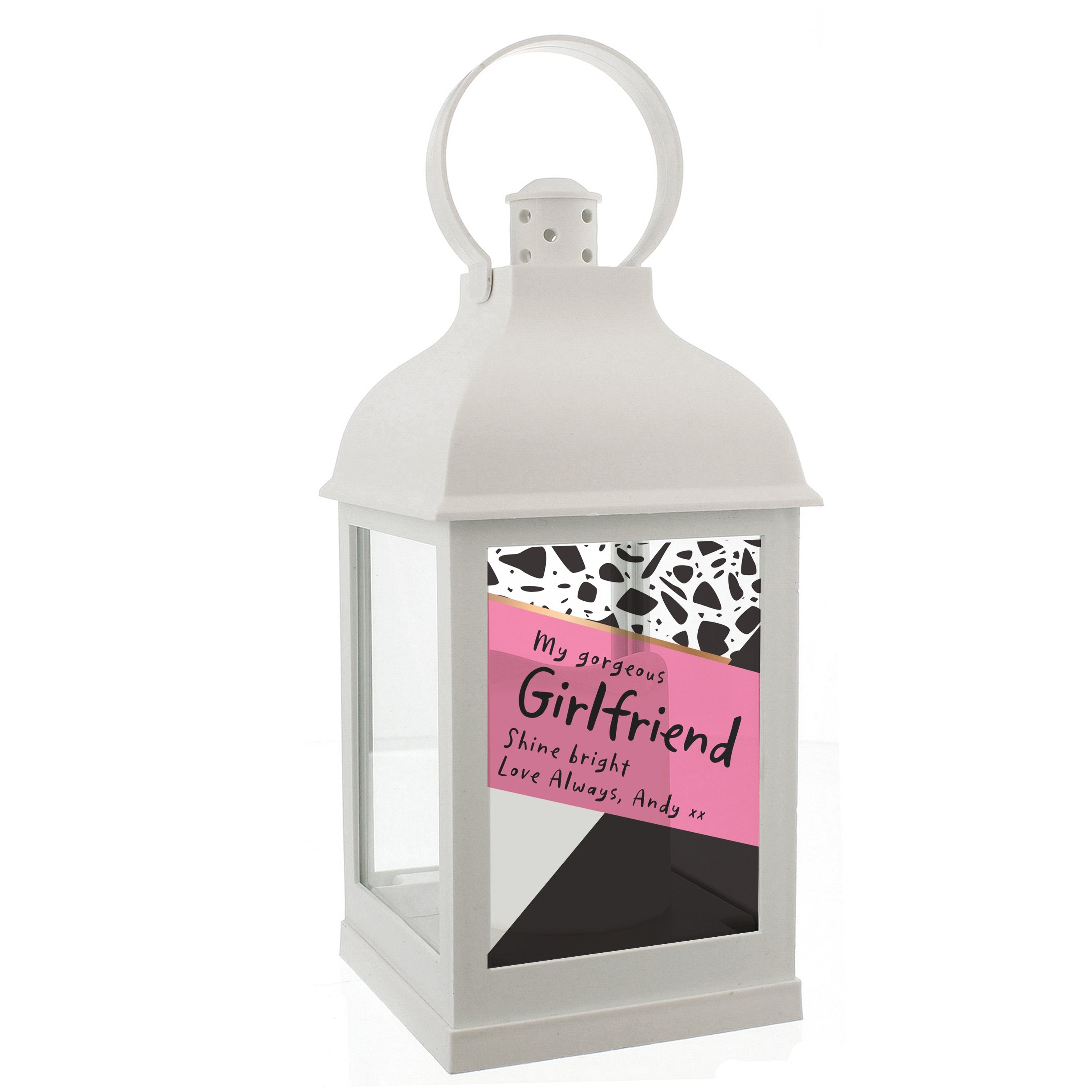Personalised Pink & Black White Lantern