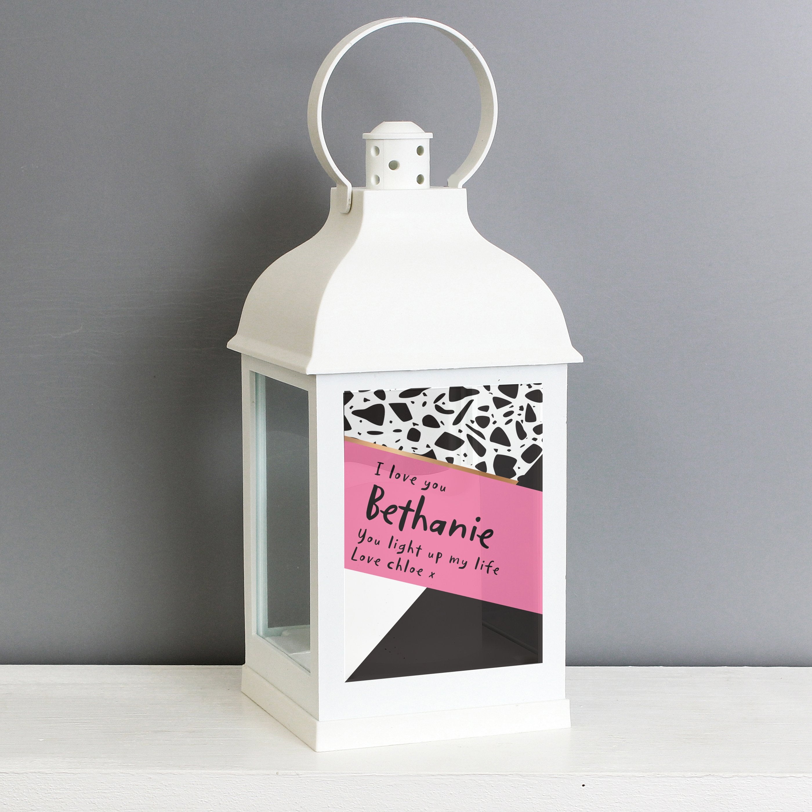 Personalised Pink & Black White Lantern