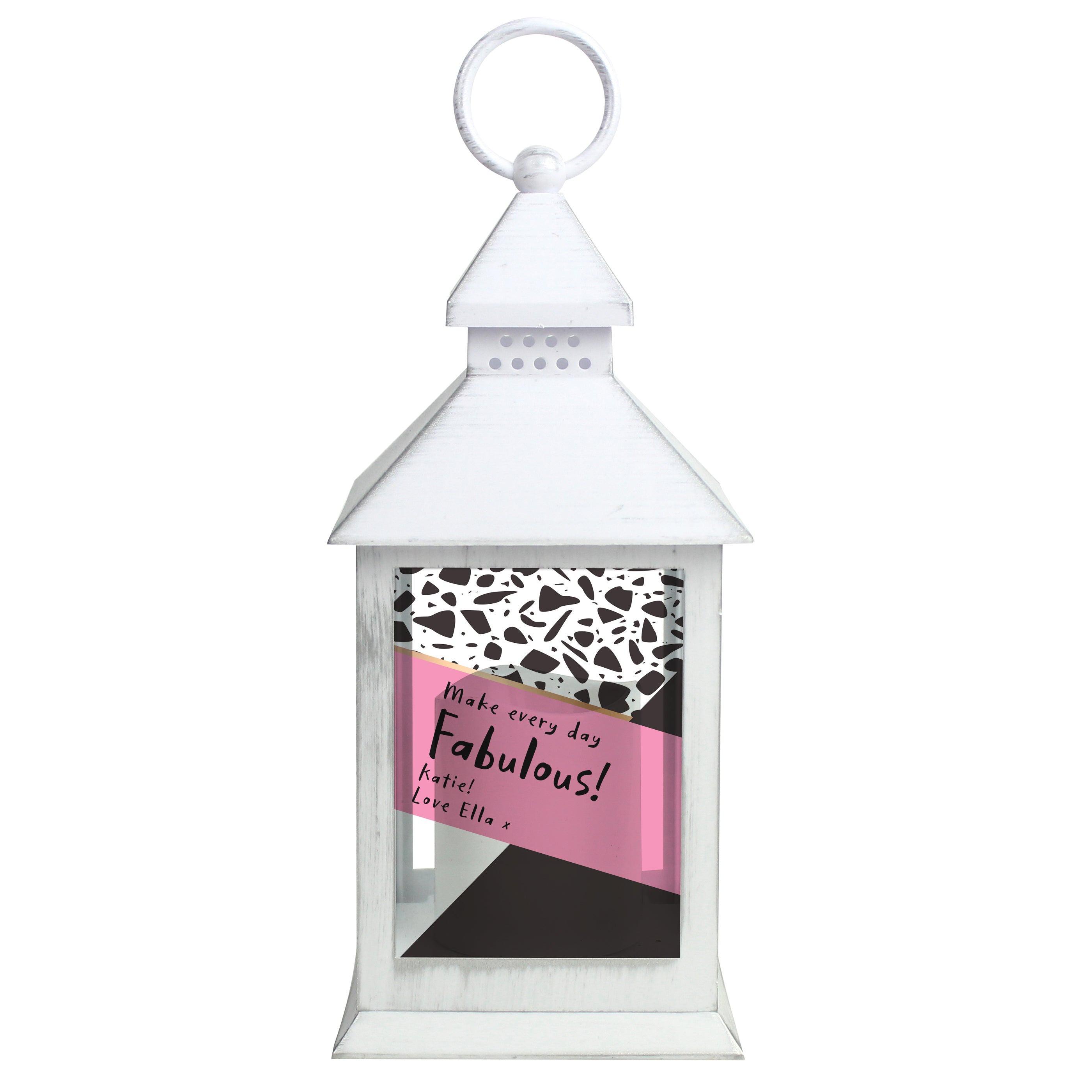 Personalised Pink & Black White Lantern