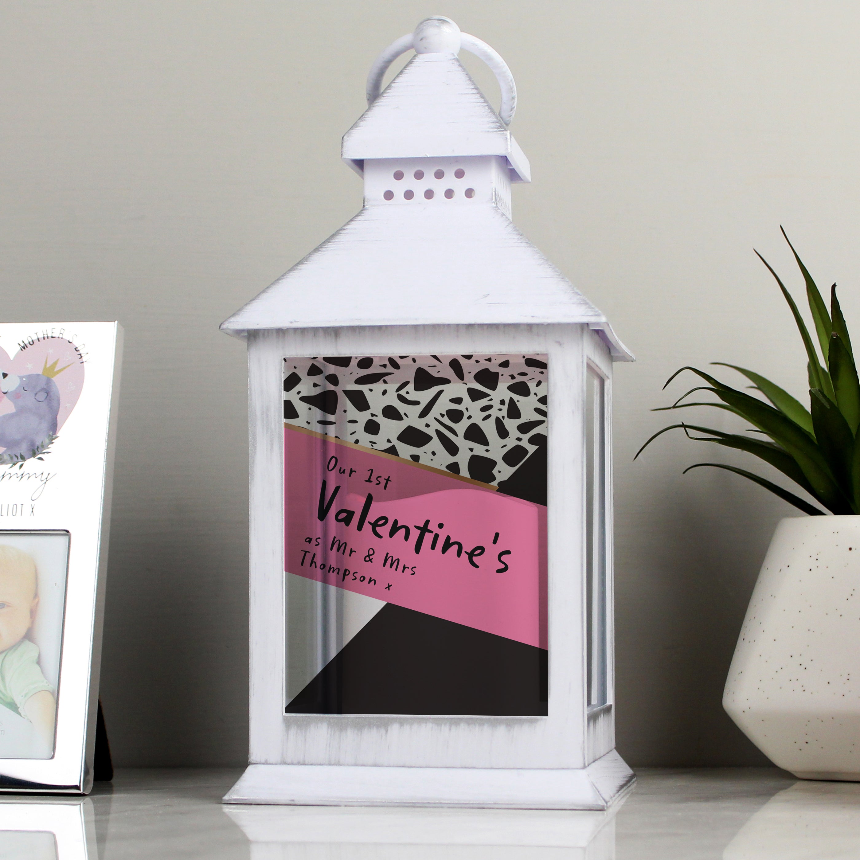 Personalised Pink & Black White Lantern