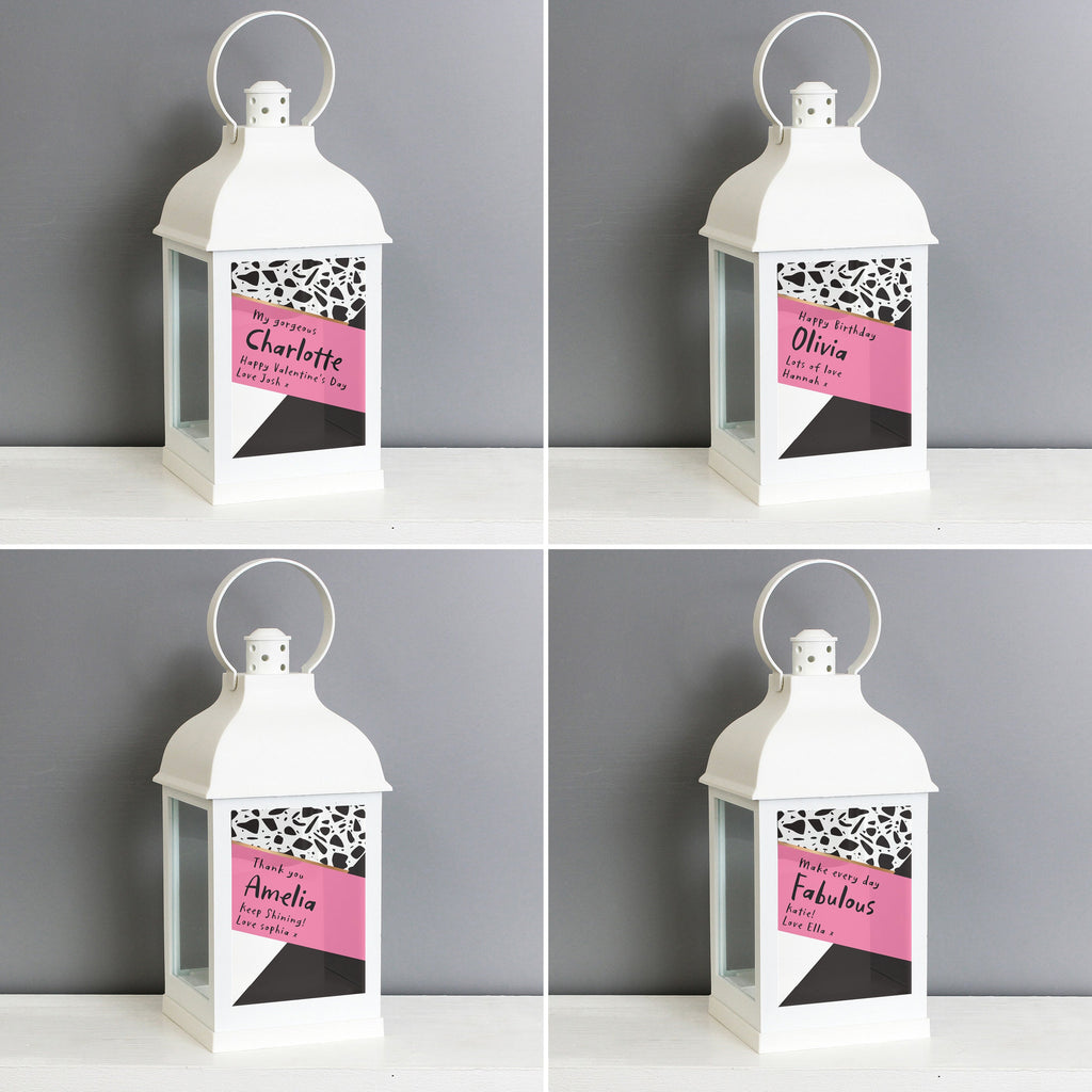 Personalised Pink & Black White Lantern