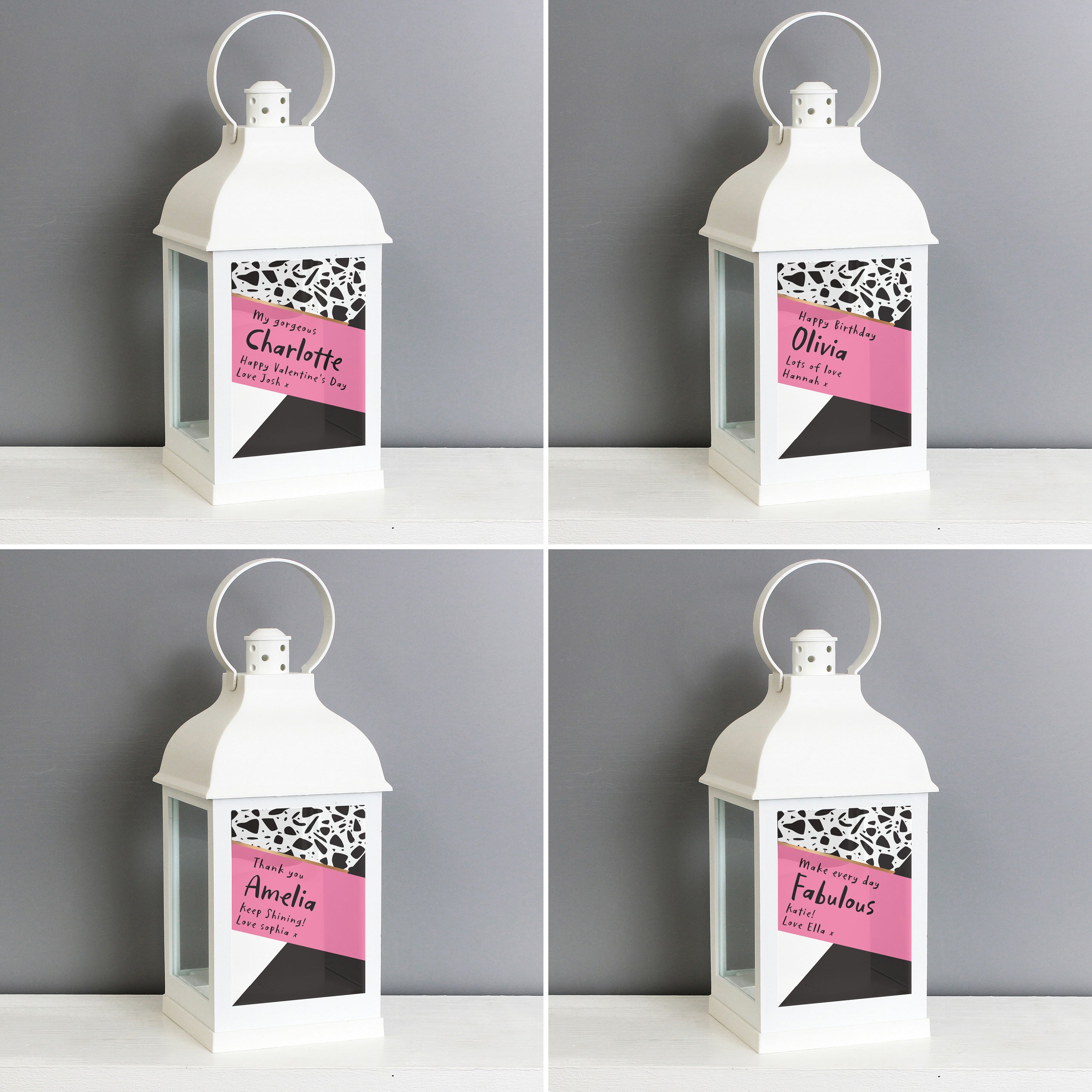 Personalised Pink & Black White Lantern