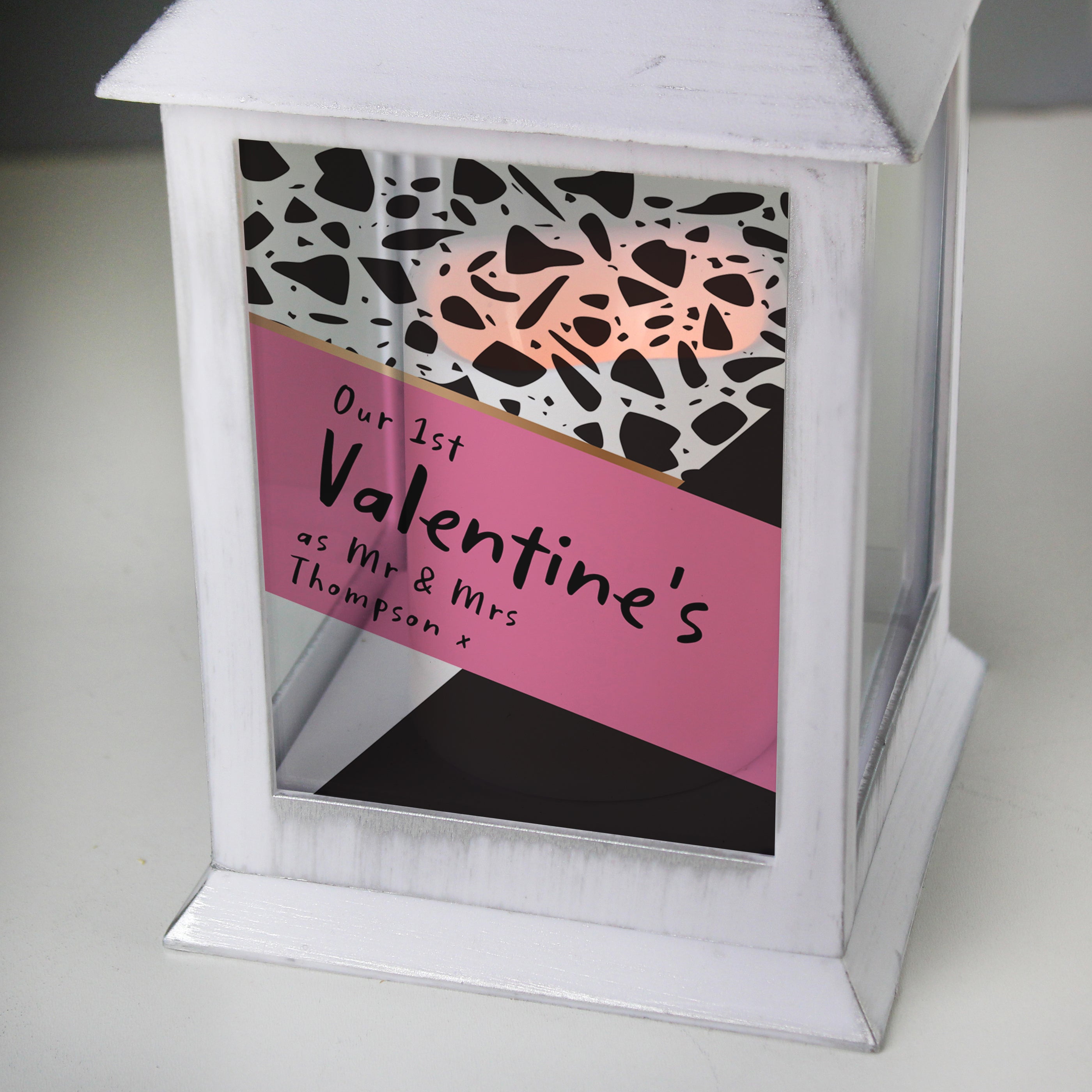 Personalised Pink & Black White Lantern