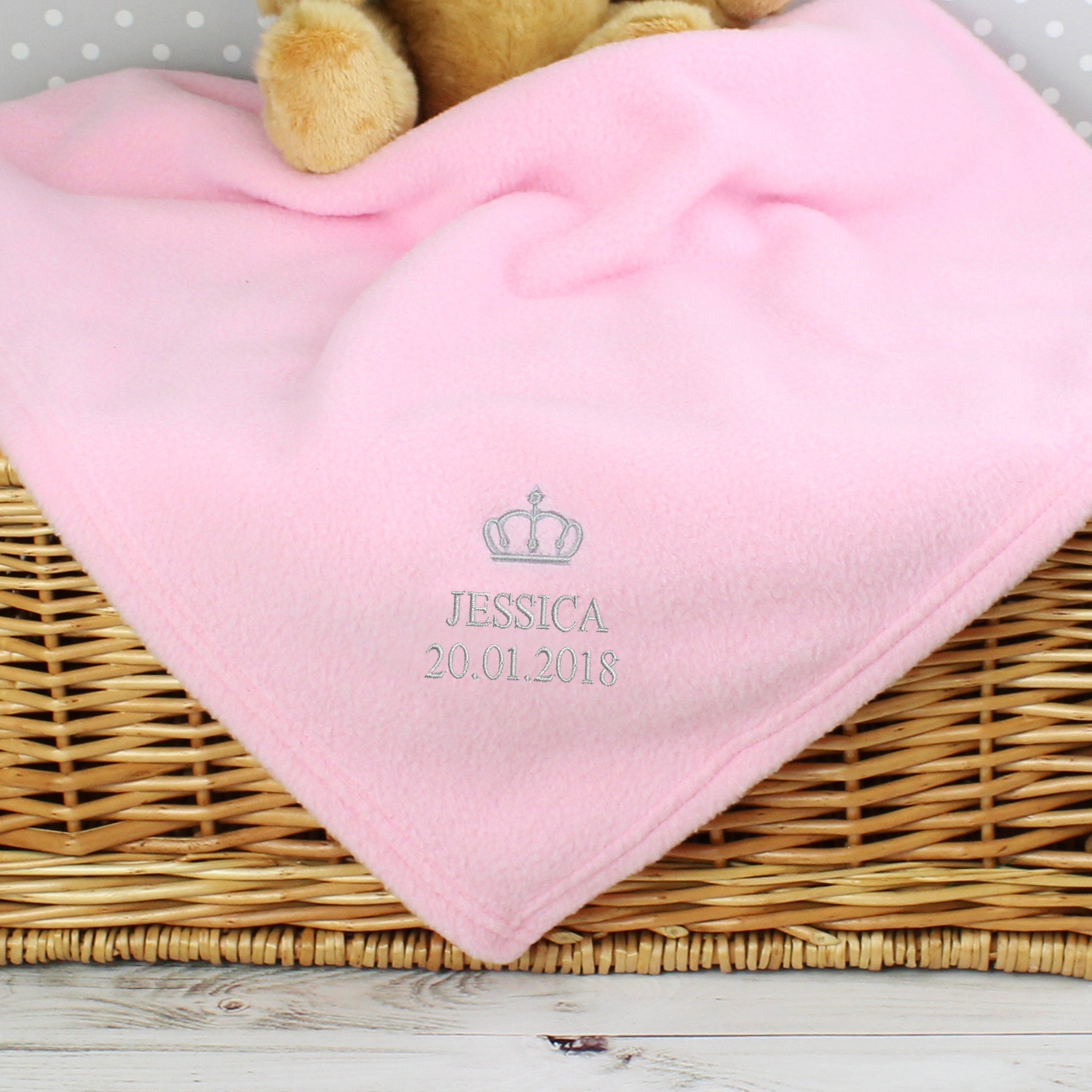 Personalised Pink Crown Baby Blanket