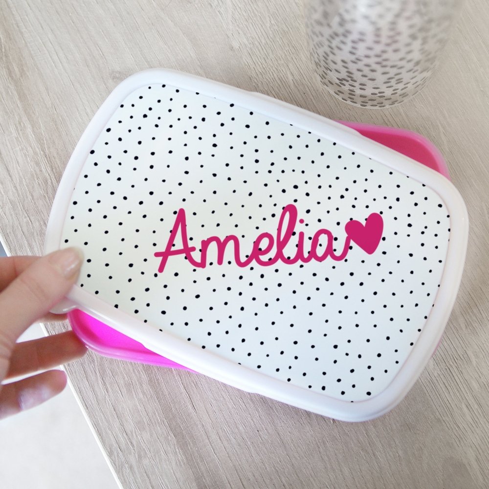 Personalised Pink Love Heart Name Only Pink Lunch Box