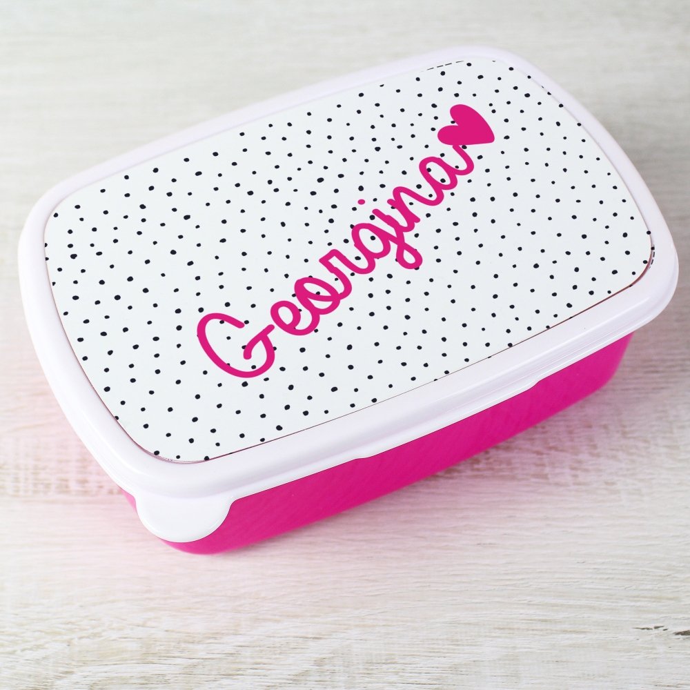 Personalised Pink Love Heart Name Only Pink Lunch Box