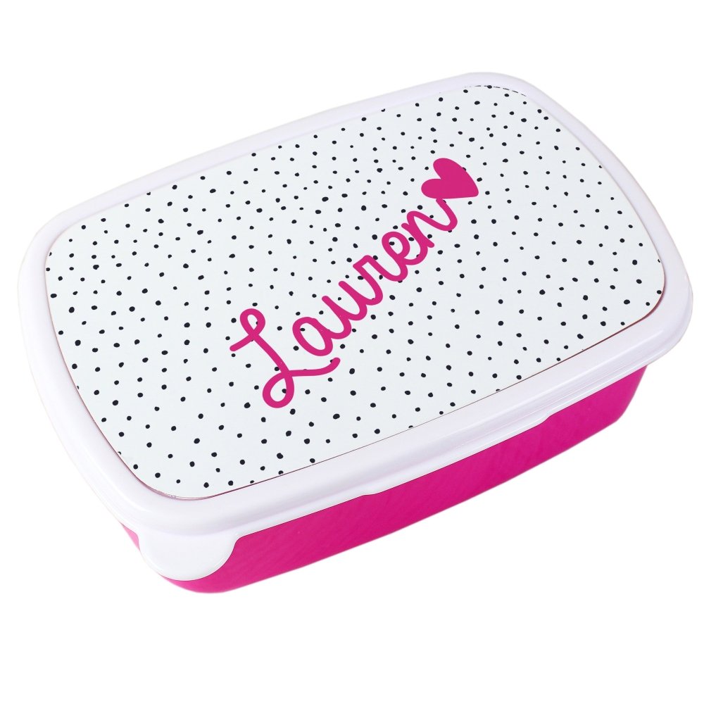 Personalised Pink Love Heart Name Only Pink Lunch Box