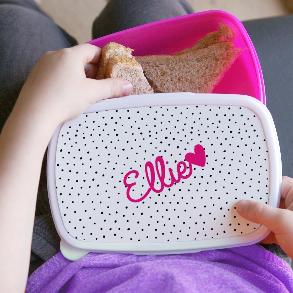 Personalised Pink Love Heart Name Only Pink Lunch Box