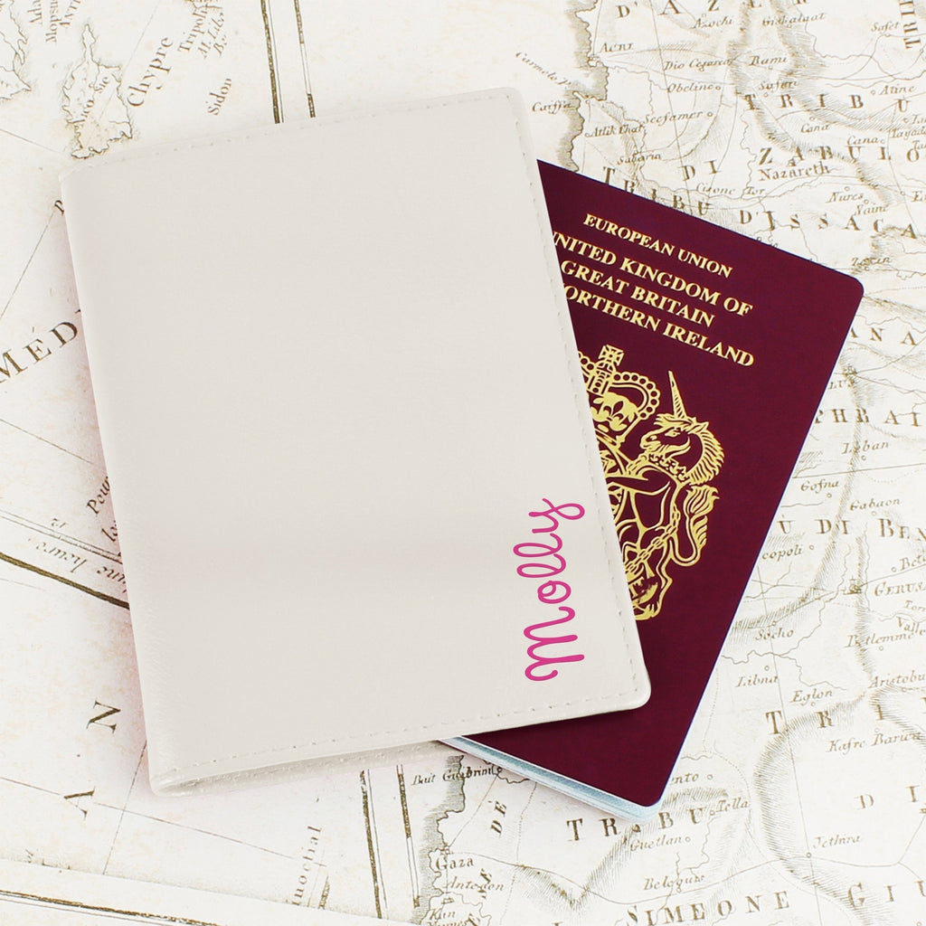 Personalised Pink Name Island Cream Passport Holder